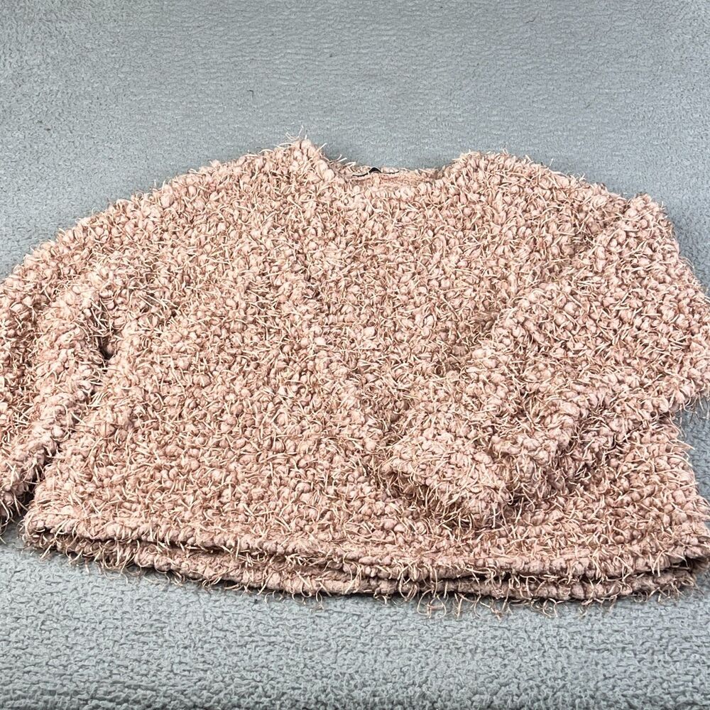 ZARA Trafaluc Sweater Womens Small Pink Mauve Pullover Fuzzy Textured Fringe